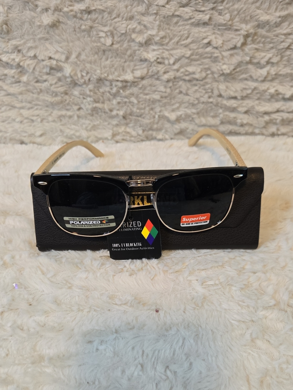 Black Polarized Classic Sunglasses with Ivory Arms